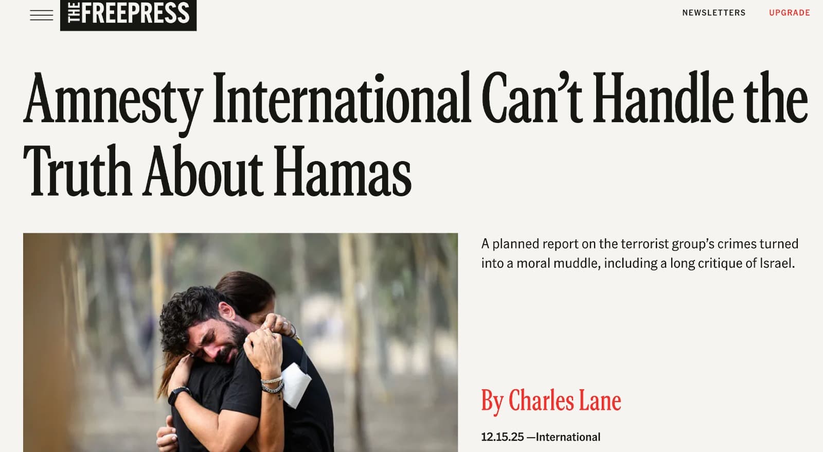 AMNESTY INTERNATIONAL CAN'T HANDLE THE TRUTH ABOUT HAMAS, Free Press, Dec 2025